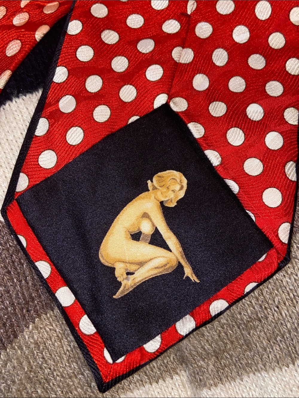 PEEKABOO PINUP NUDE ITALIAN TIE Red & White Polka Dot Necktie ANGELINO